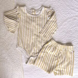 Pehr Striped Yellow Long Sleeve Onesie and Shorts Set 12-18M